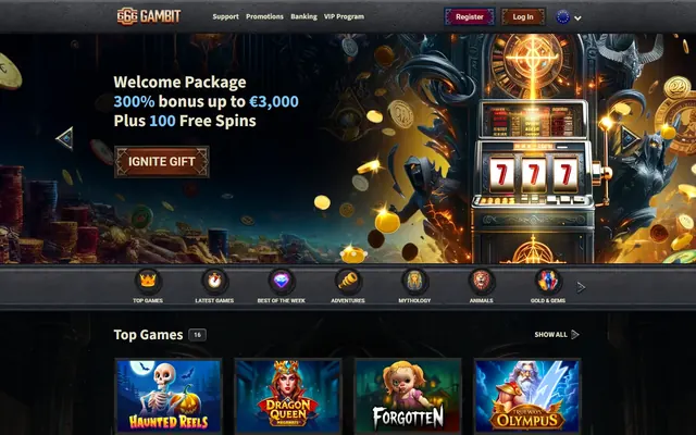 666 Gambit games lobby: the category bar and the Top Games row